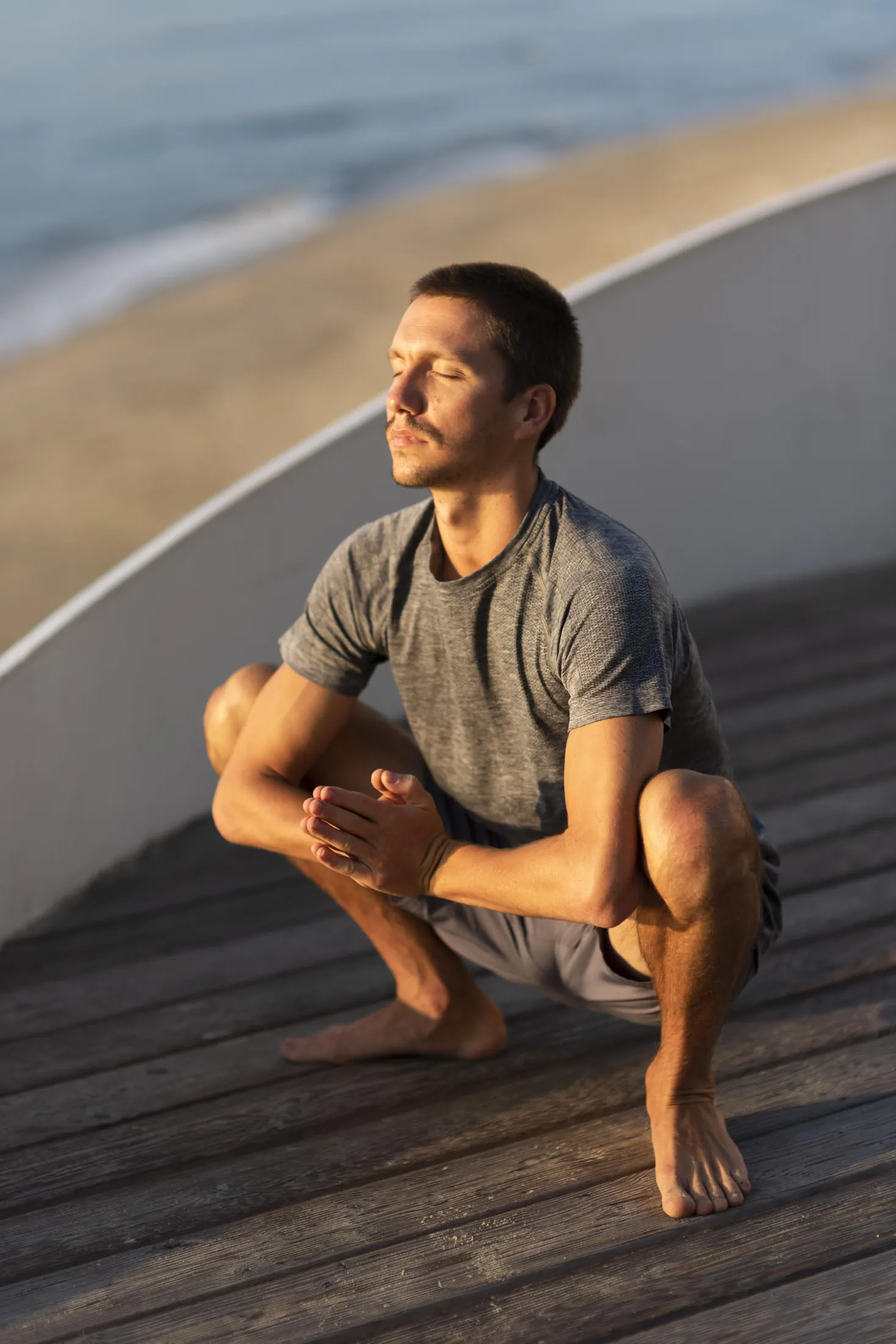 Calm illustrated morning stretching scene for an editorial wellness blog